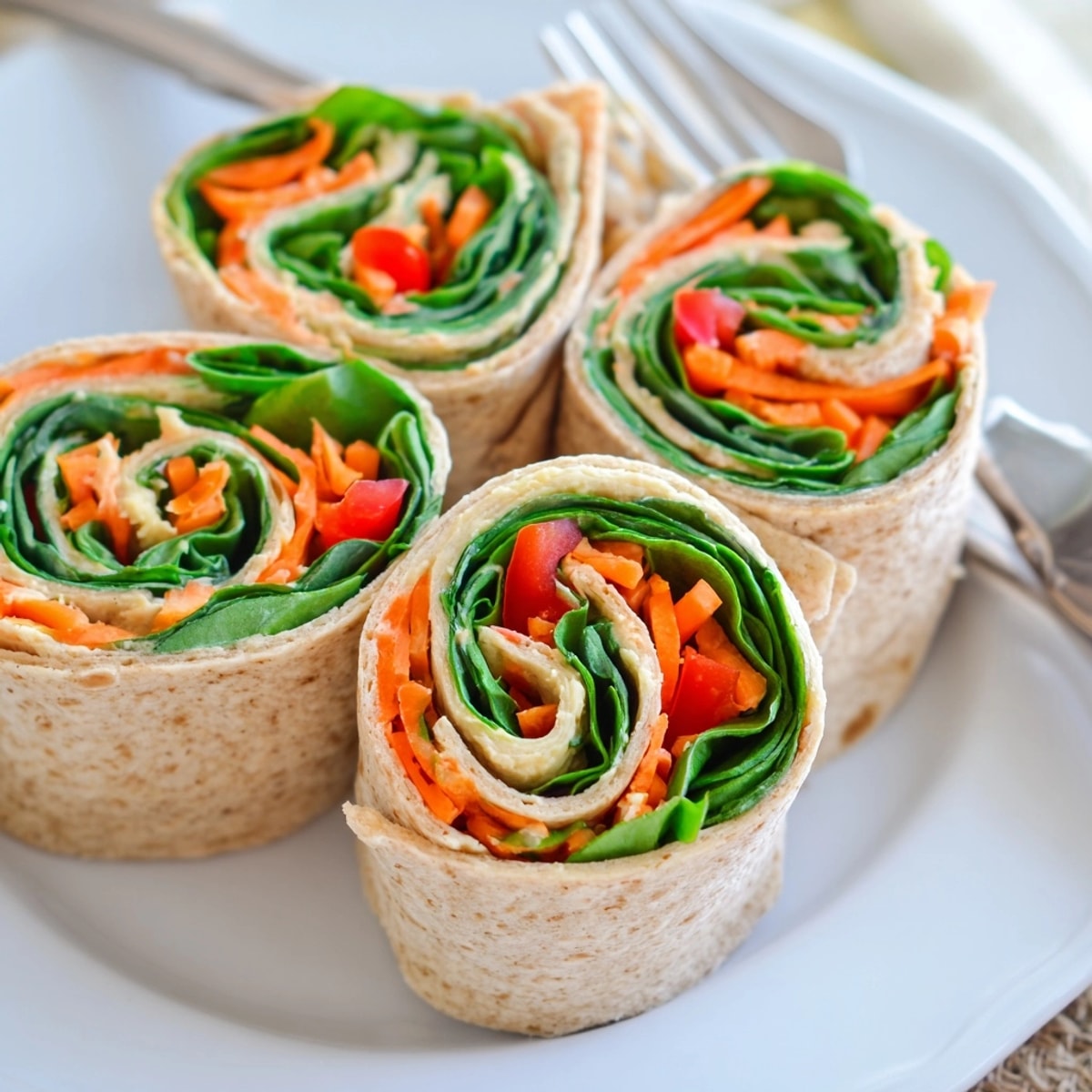 Easy Veggie Hummus Pinwheels recipe: Perfect for lunchboxes, with fresh, crunchy fillings.