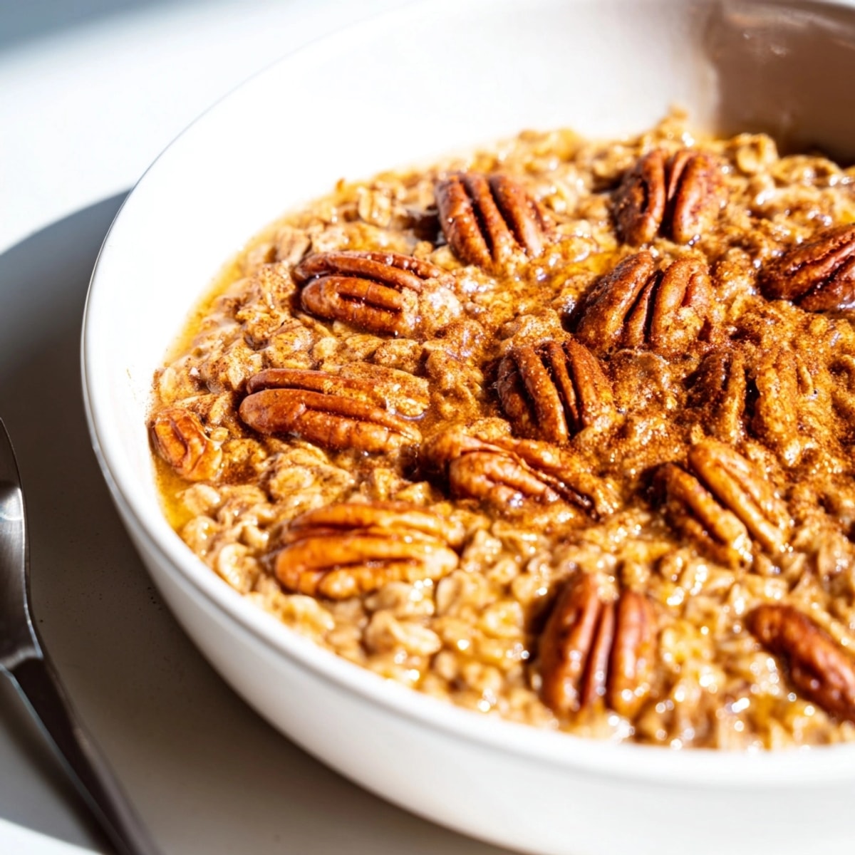 Golden brown Maple Pecan Baked Oatmeal: Imagine hearty, flavorful, and comforting breakfast.