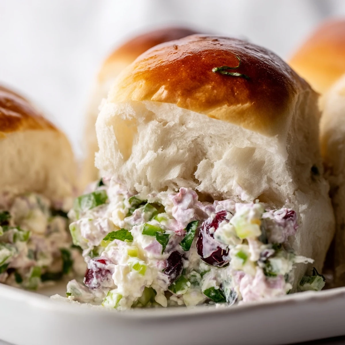Colorful cranberry jalapeño dip stuffed in soft rolls, a delightful holiday appetizer treat.