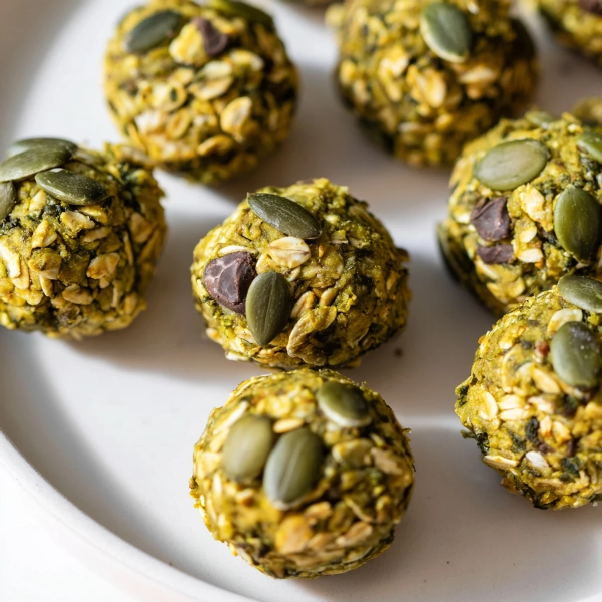 Vibrant Matcha Pumpkin Muffin Energy Balls, packed with wholesome ingredients for on-the-go nutrition.
