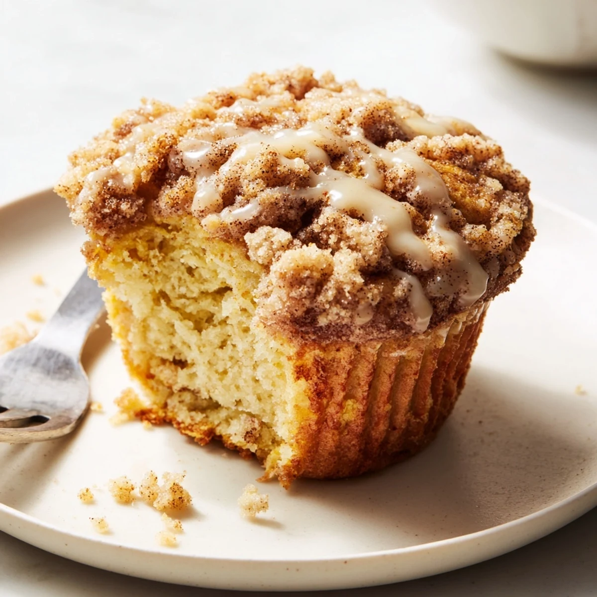 Deliciously spiced Festive Eggnog Christmas Cookie Muffins, adorned with a sweet glaze and crumbled topping.