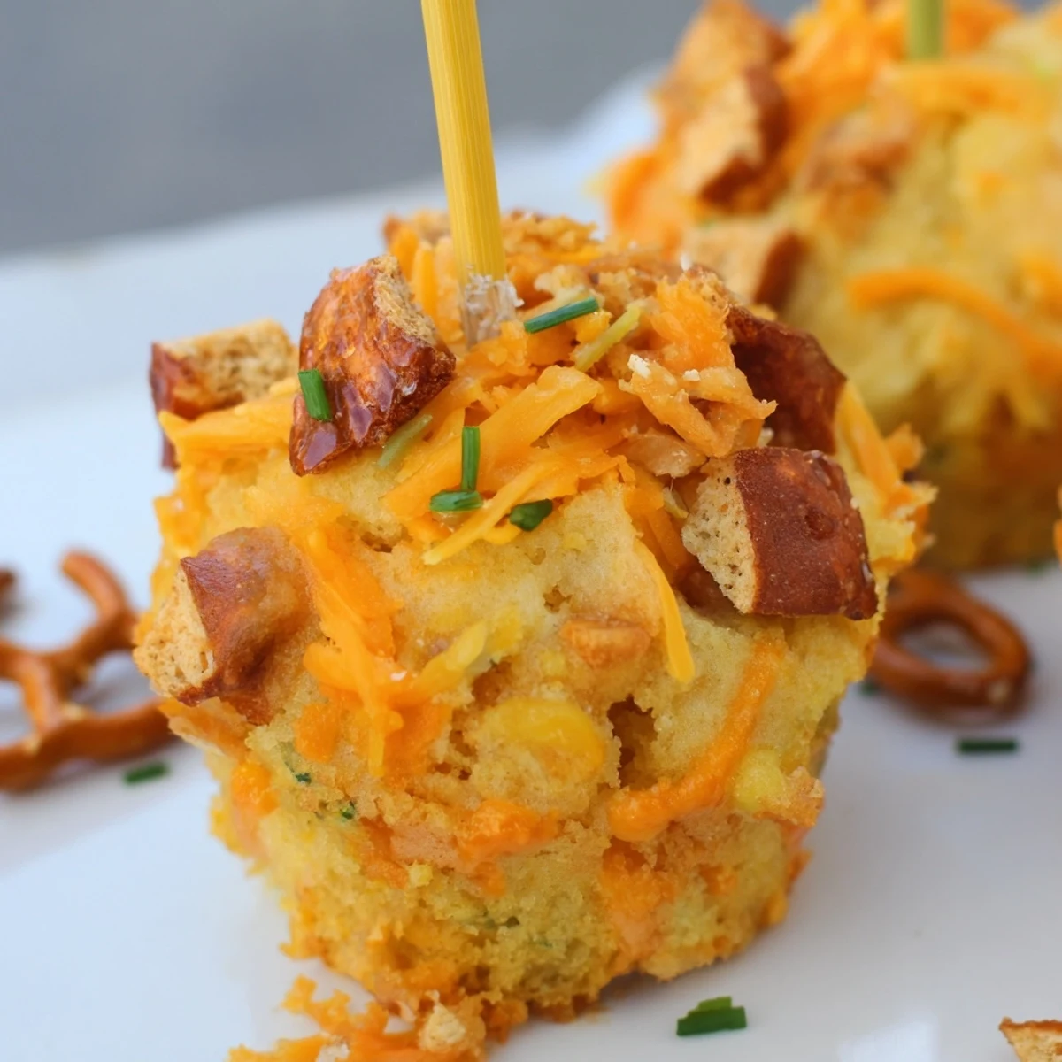 Savory Buffalo Ranch Pretzel Drop Muffin Pops on sticks, perfect for a snack party.