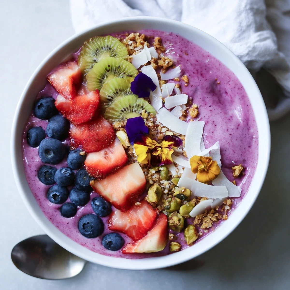 Nutrient-packed Vibrant Smoothie Bowls garnished with berries and edible flowers for flair.