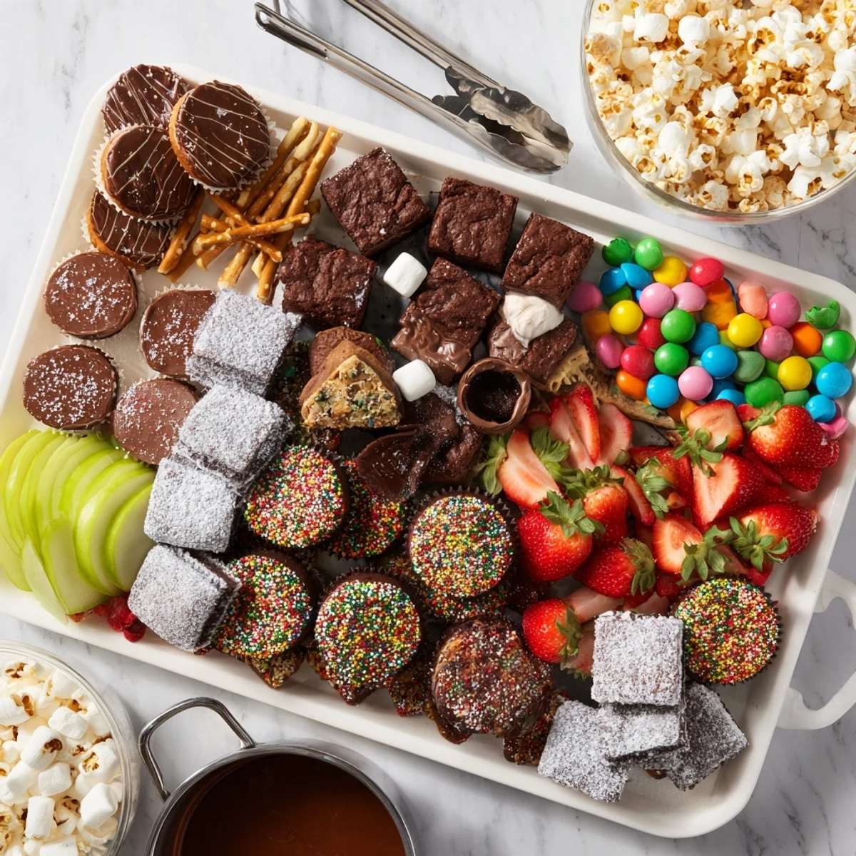 Delectable holiday dessert boards featuring chocolates, fruits, and festive dips.  