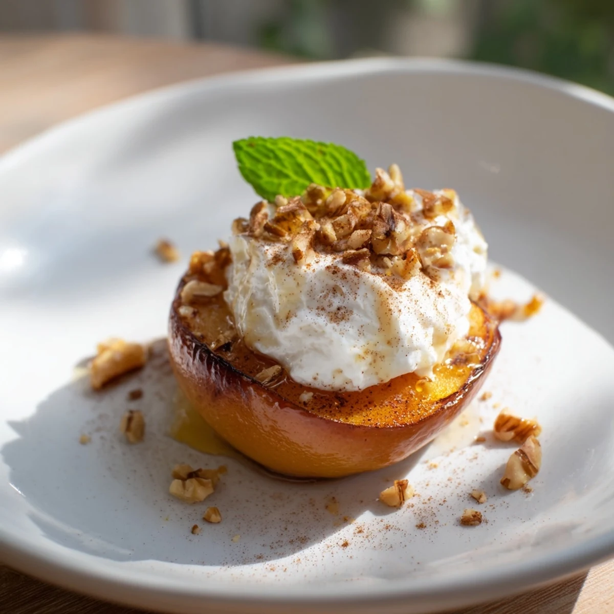 Warm, fragrant roasted pears: Sweet cinnamon spice, walnuts, and creamy yogurt—a simple recipe.