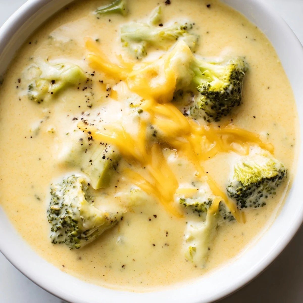 Steaming bowl of Broccoli Cheese Soup with melted cheese, perfect for a cozy, comforting supper.
