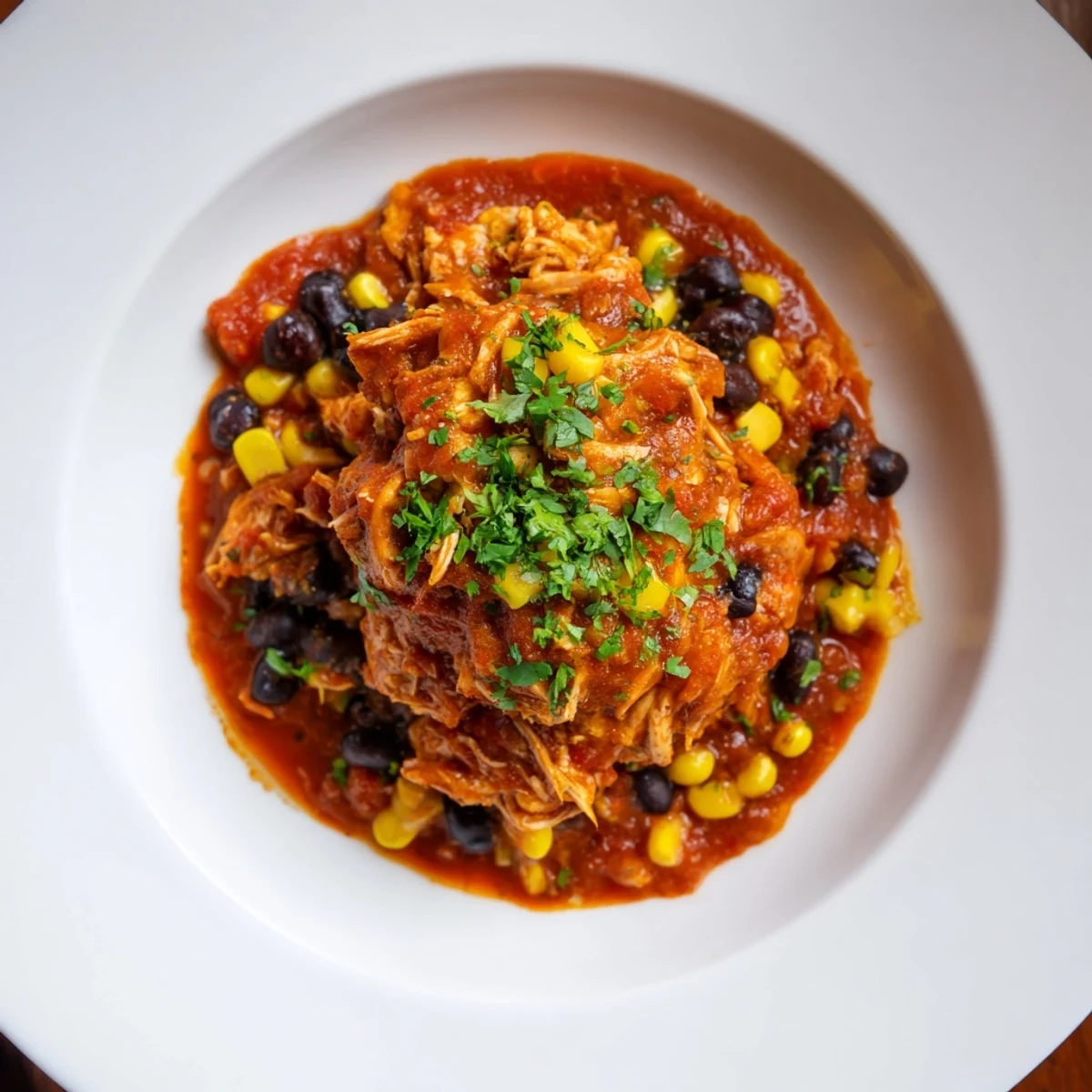 Vibrant slow cooker salsa chicken, with corn and beans, is perfect for a satisfying taco night meal.