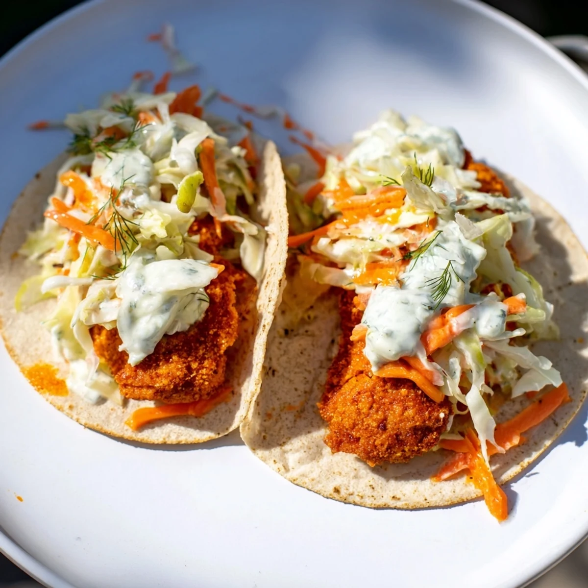 Close-up of freshly cooked Buffalo Chicken Smash Burger Tacos, a quick and satisfying weeknight meal idea.