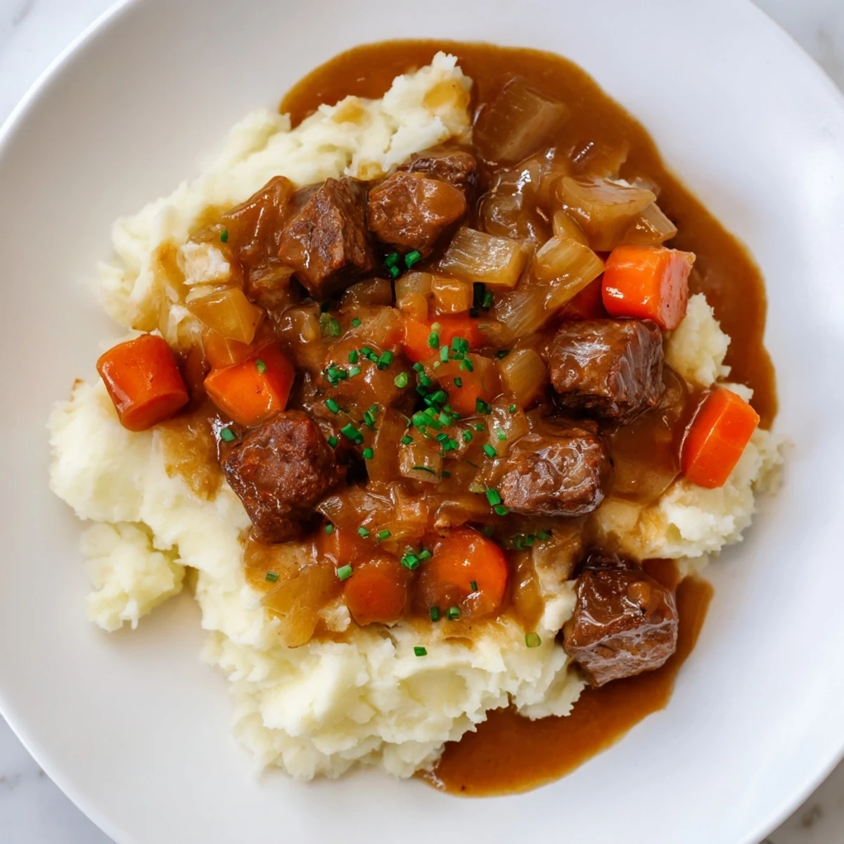 Delicious Fall Apple Cider Stew Mash with beef and potatoes, perfect for a cold evening.