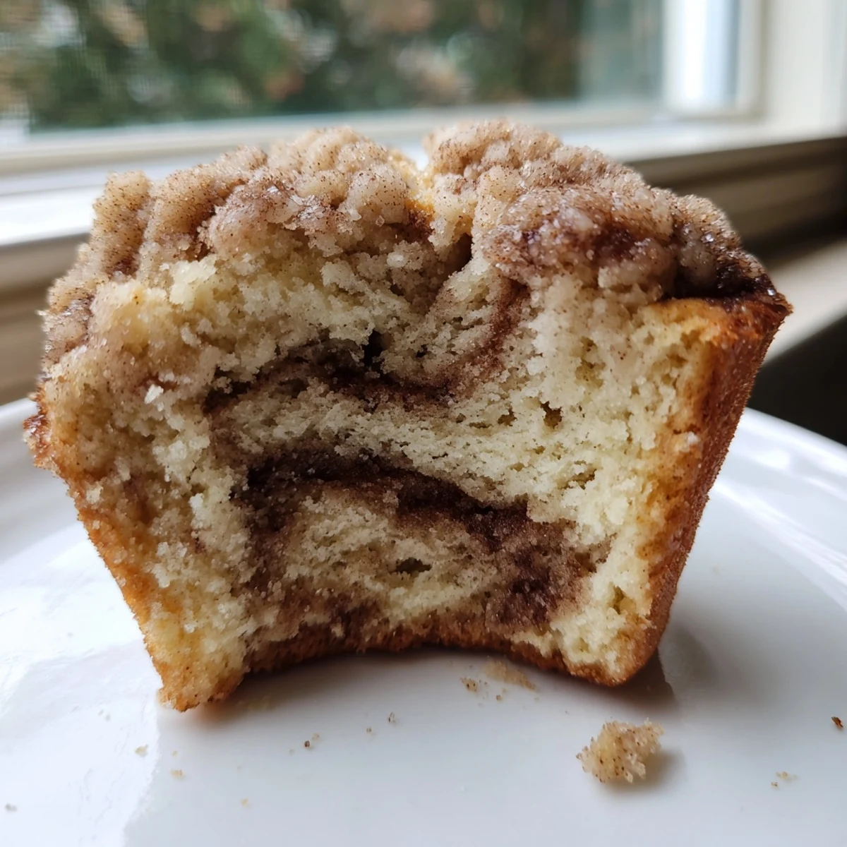 Fluffy lightened Christmas coffee cake muffins with a golden streusel topping and cinnamon swirl.