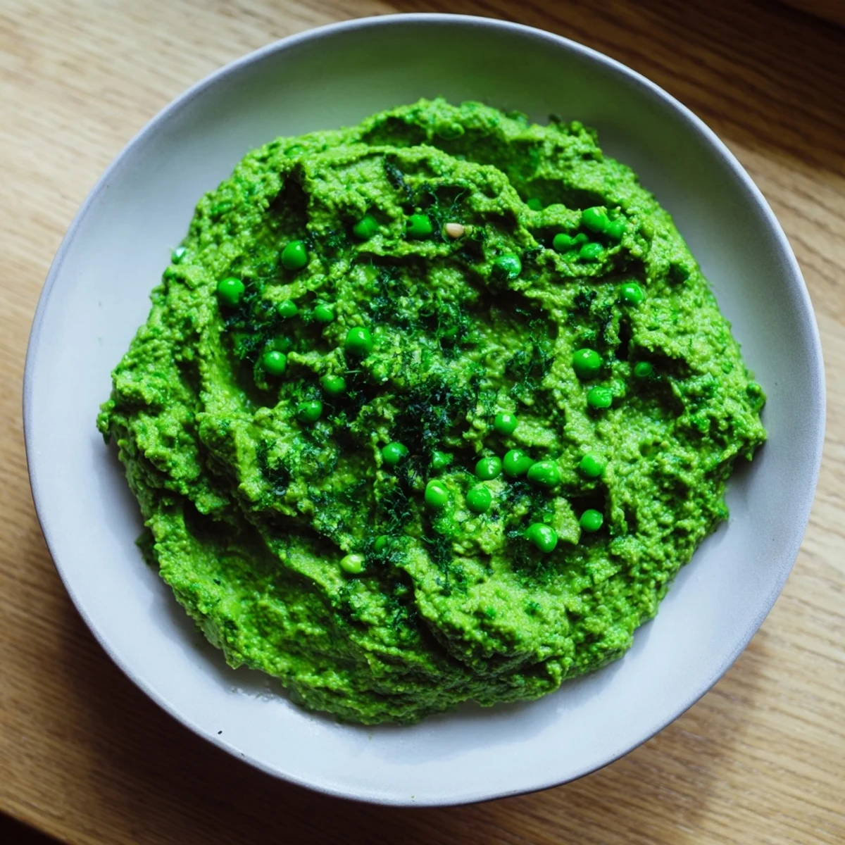 A vibrant bowlful of Green Pea & Spinach Elf Green Protein Pasta, topped with lemon zest and nuts.