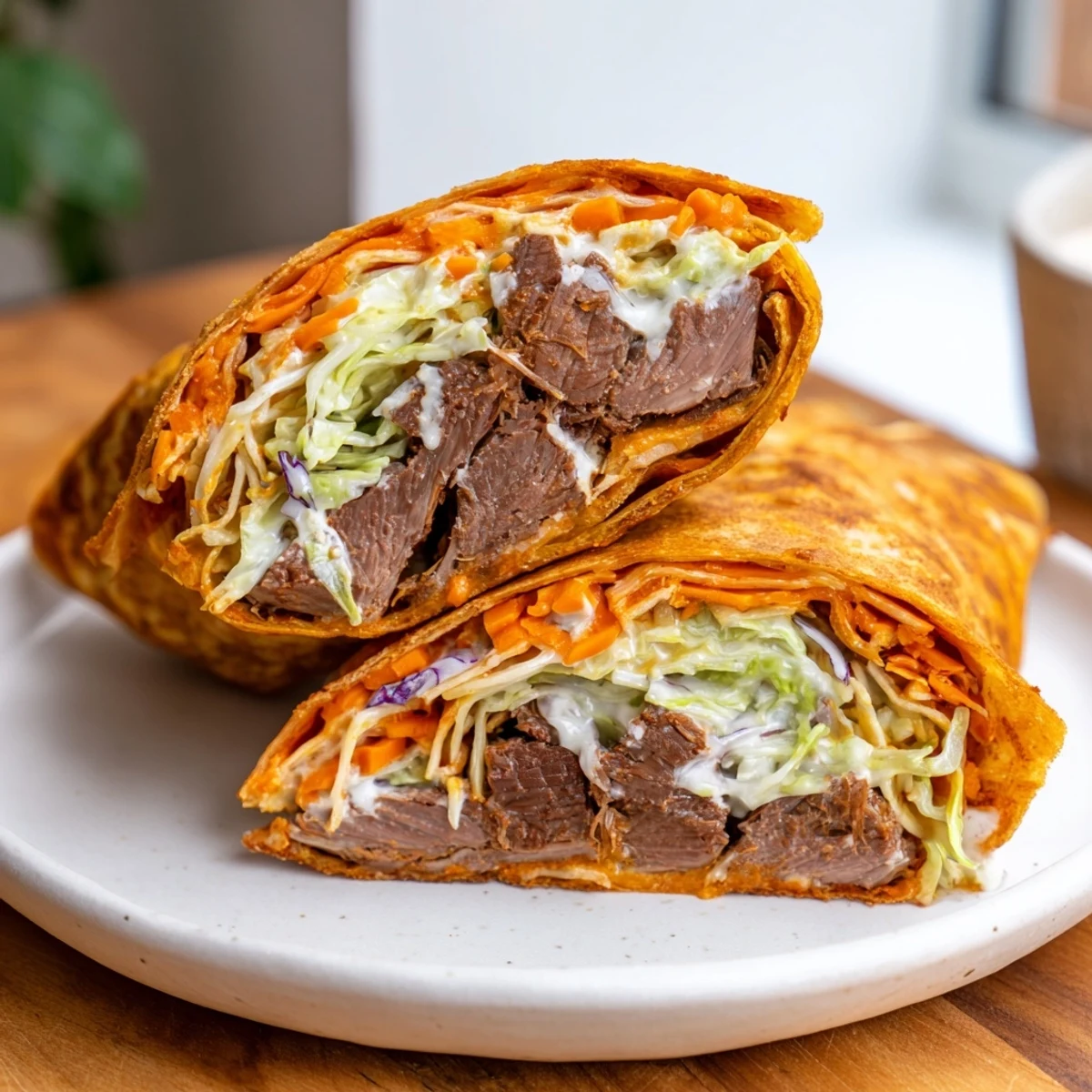 Mouthwatering image of Air Fryer Buffalo Turkey Christmas Wraps, ready to eat with Ranch for dipping.