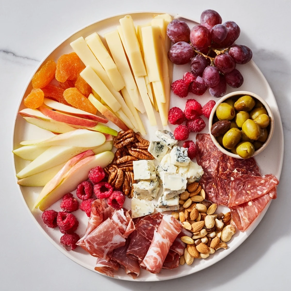 Lace & Pearls elegant board with artisan cheeses, fresh fruit, and charcuterie, ready to serve.