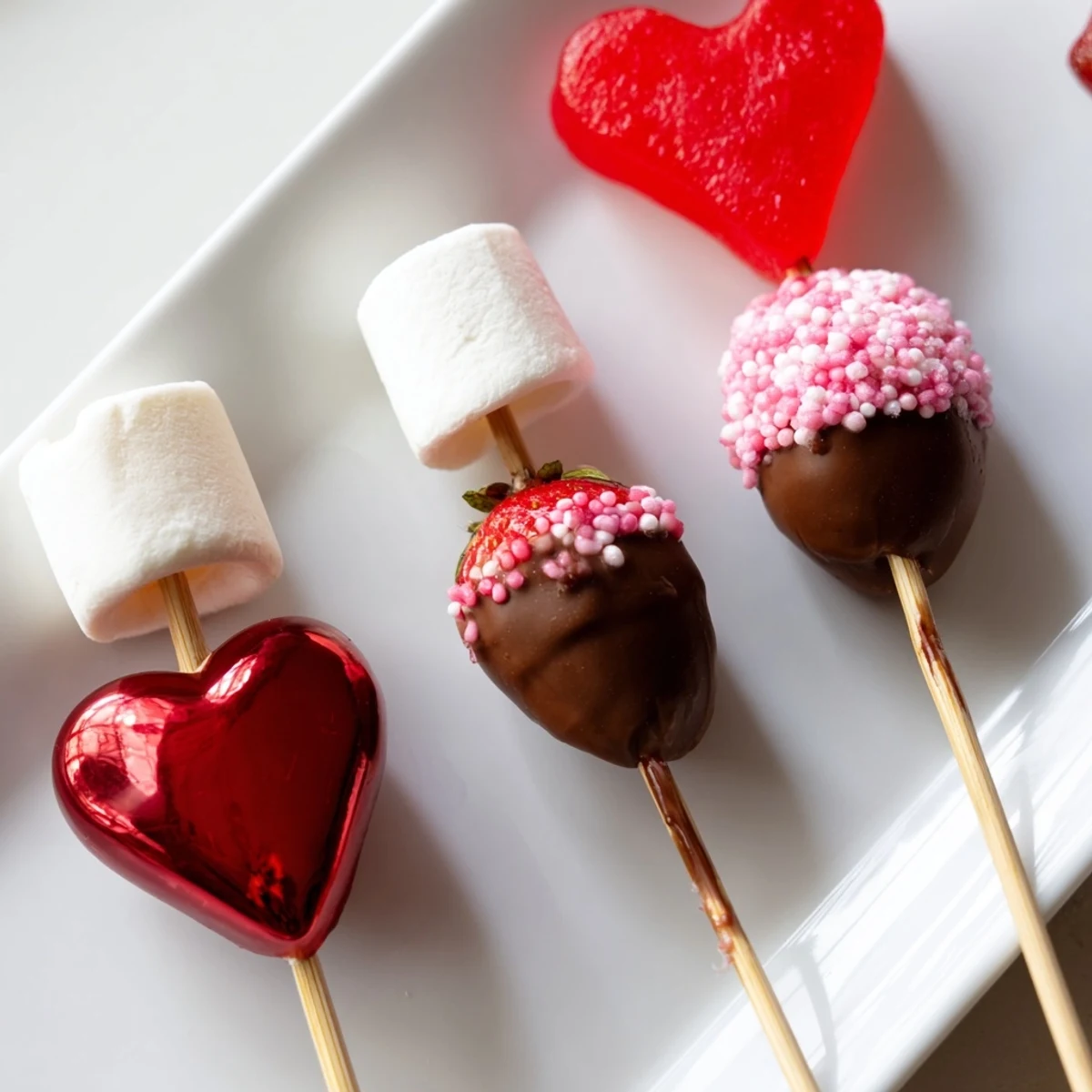 A beautifully arranged Cupid's Arrow Candy Tray, perfect for a Valentine's Day dessert, overflowing with treats.