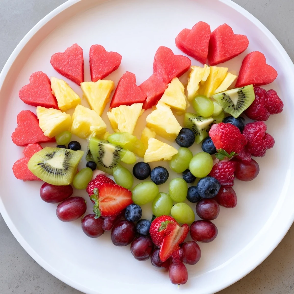 Sweetheart Fruit Board: A heart-shaped arrangement displaying vibrant strawberries, grapes, and other fresh fruit.