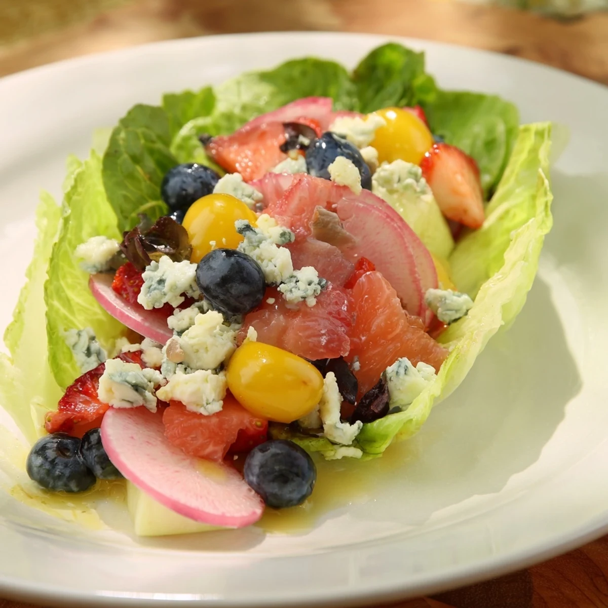 Baby Shower Pastel Palette Salad with fresh berries, blue cheese, and a light vinaigrette.