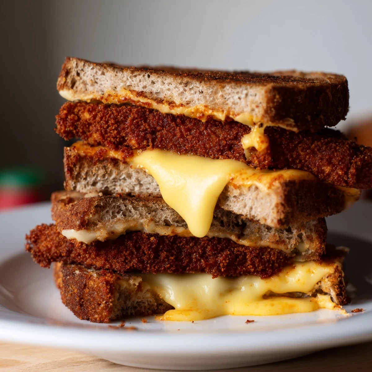 Golden, crispy Spicy Crispy Tofu Grilled Cheese with melted vegan cheese, perfect dairy-free comfort food.