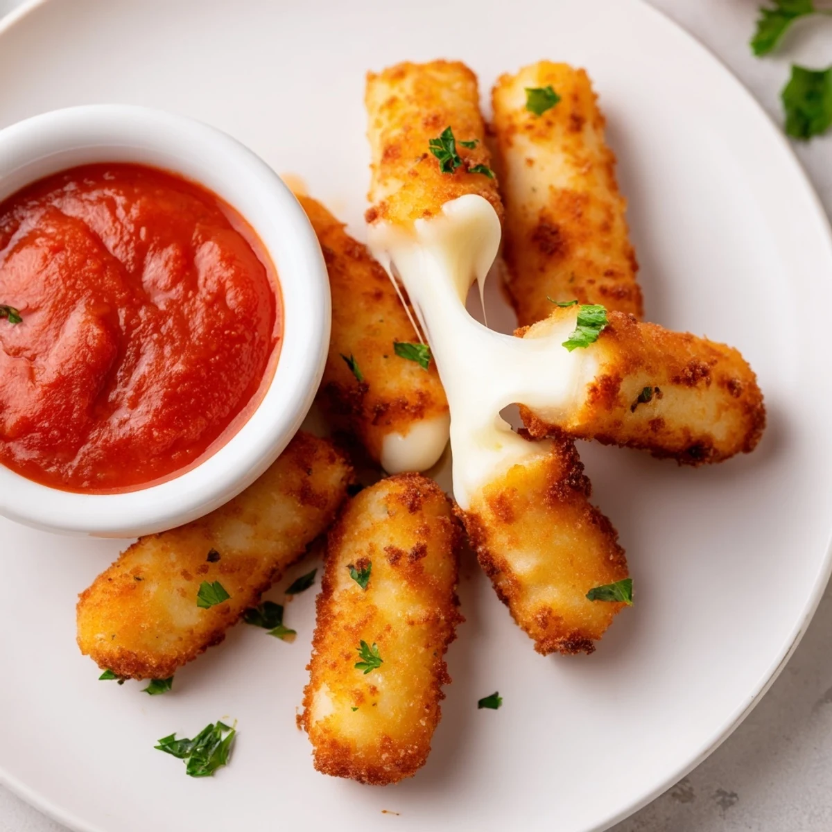 Sizzling, melty air fryer mozzarella sticks, a quick and easy American appetizer, ready in minutes with perfect results.