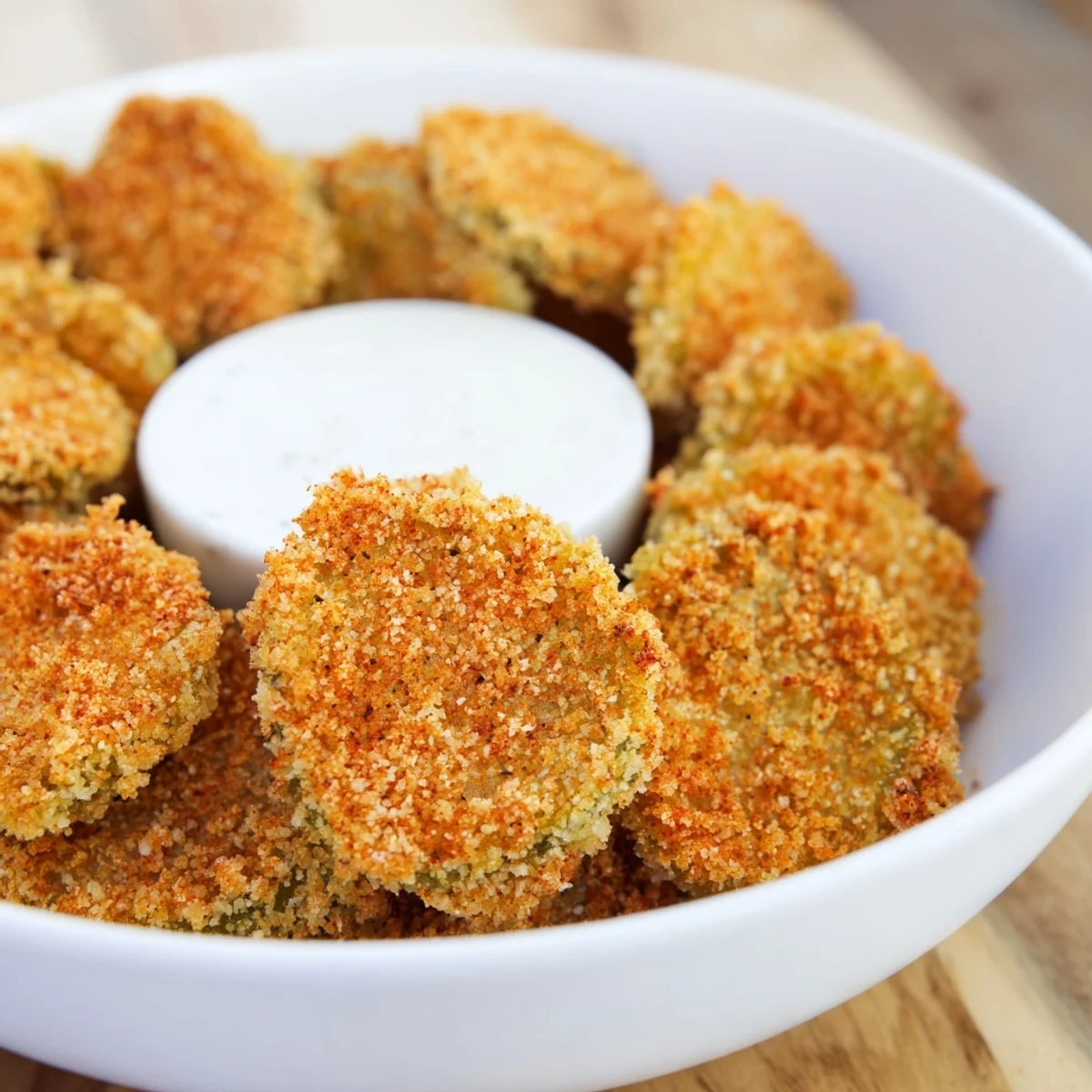Golden-brown and utterly crispy, these air-fried Crispy Fried Pickles are perfect for dipping.