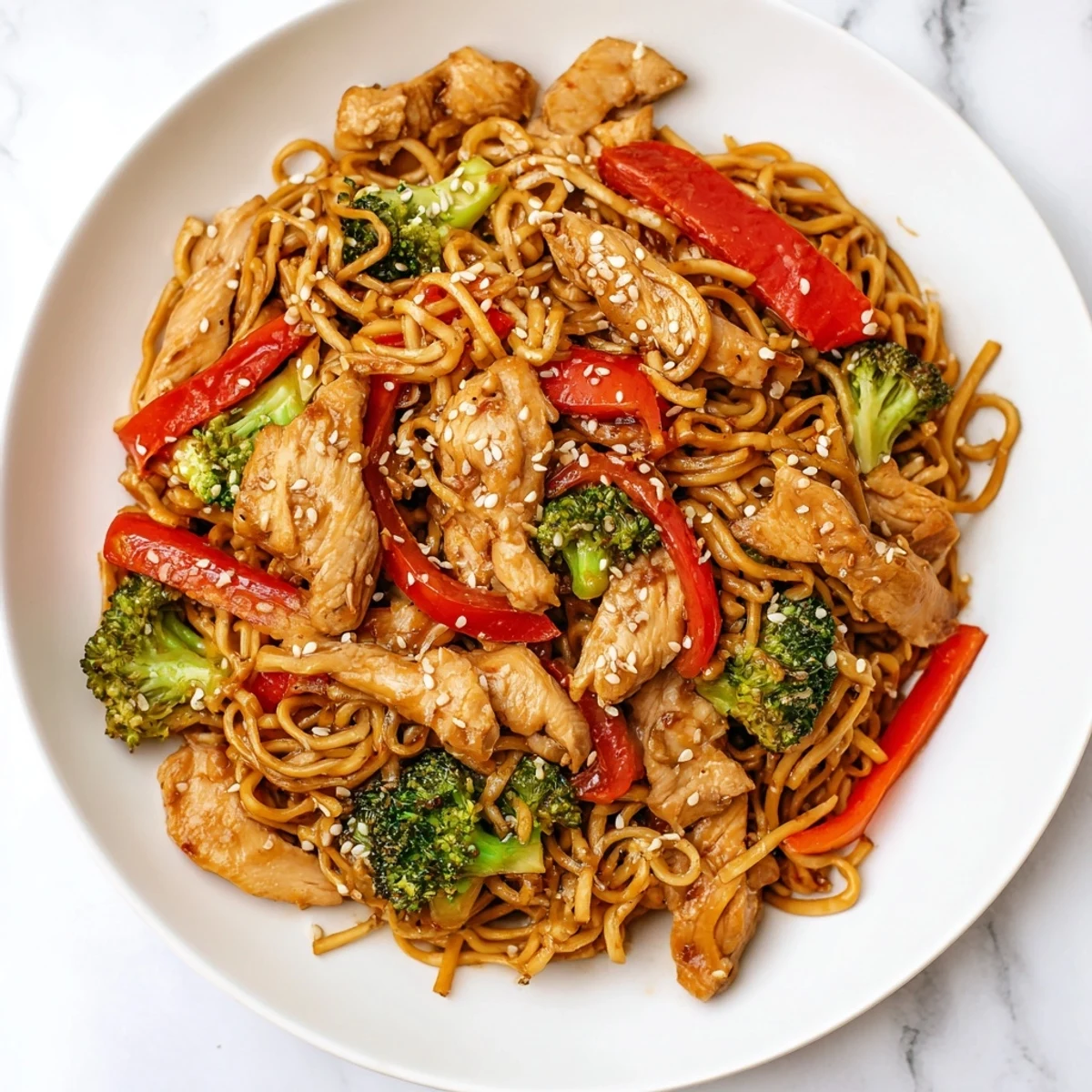 Hearty, quick-cooking Spicy Ramen Stir-Fry combines juicy chicken, crunchy vegetables, and a bold, spicy sauce perfect for weeknight dinners.