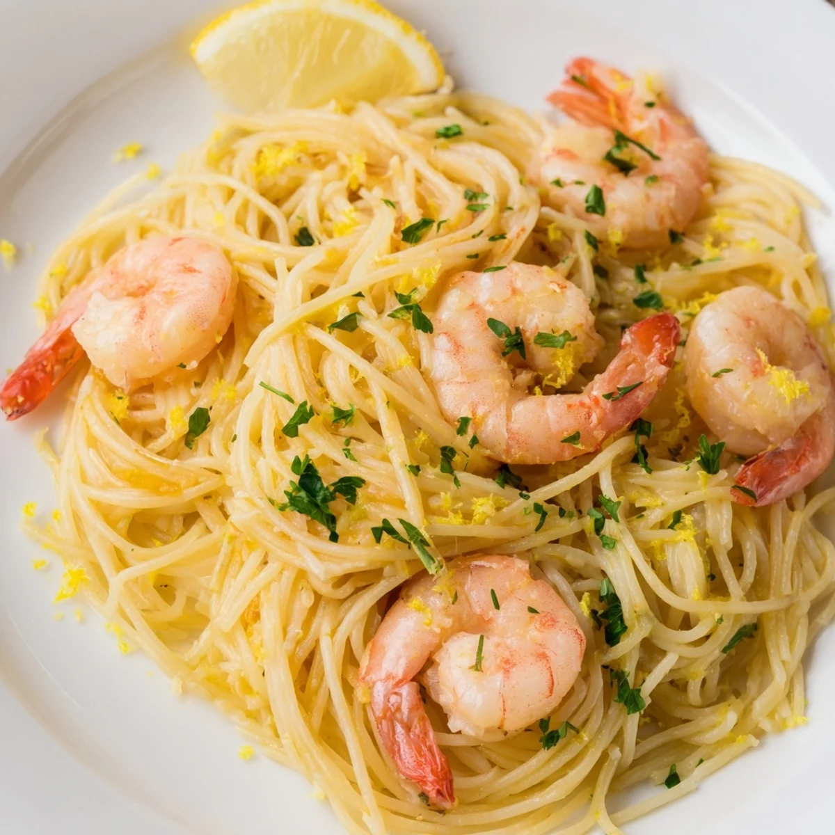 Golden sautéed shrimp over angel hair pasta, drizzled with buttery lemon sauce and finished with fresh parsley.