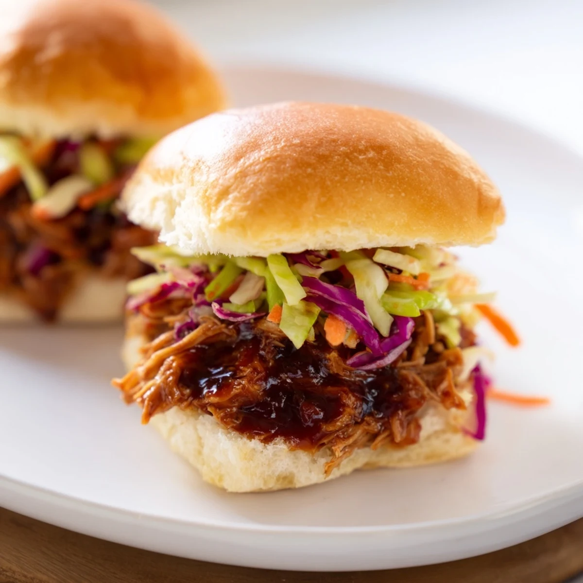 Savory BBQ Chicken Sliders on soft buns, loaded with tangy slaw and ready for a summer picnic or game day.
