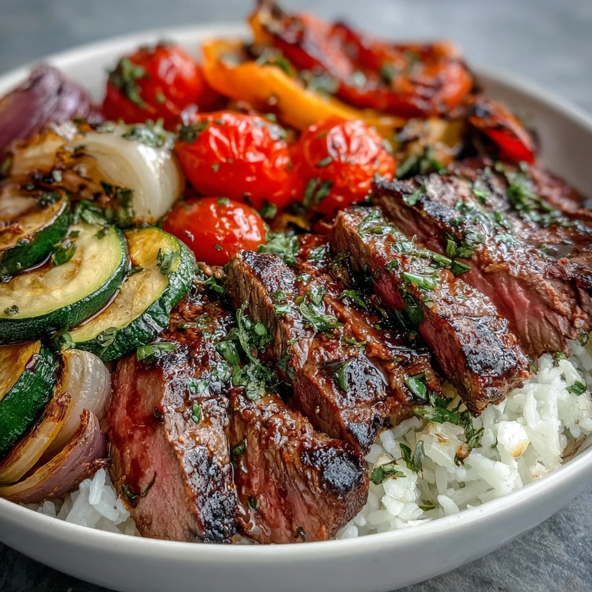 Sheet Pan Steak and Veggie Bowl offers juicy, tender steak with caramelized veggies for an easy and flavorful weeknight meal.