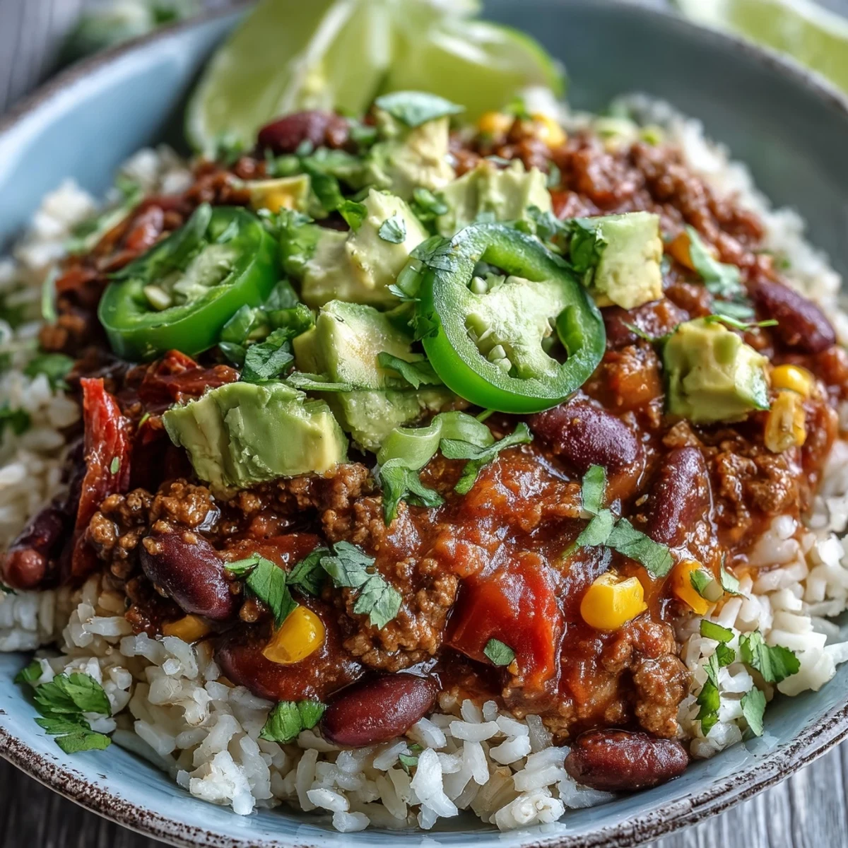 Cozy Chili Bowl Base with tender peppers and kidney beans, finished with cilantro and jalapeños for extra heat.
