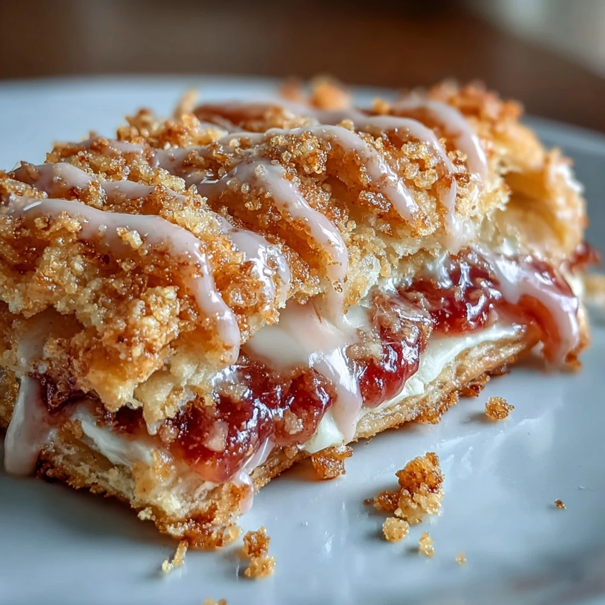 Flaky pastry pockets bursting with sweet guava paste and smooth cream cheese, finished with a vanilla glaze.