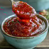 Glossy Guava BBQ Sauce glaze brushed onto grilled chicken thighs on a platter.