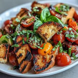 Vibrant Summer Panzanella featuring toasted bread chunks and crisp garden vegetables.