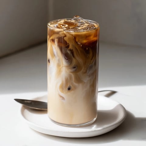 Rich tahini iced coffee with creamy cold brew and sweet maple accents.  