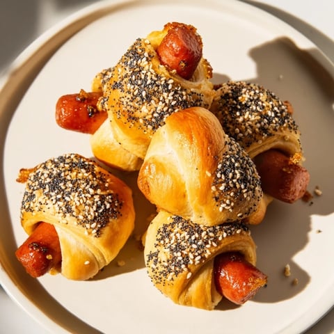 Golden, flaky Everything Bagel Pigs in a Blanket fresh from the oven, ready to eat.