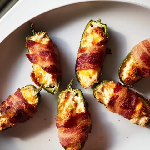 Juicy baked Express Holiday Jalapeño Poppers, stuffed with creamy cheese and wrapped in sizzling bacon.