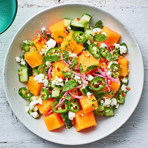 Refreshing Cucumber and Watermelon Hot Girl Salad boasts juicy watermelon cubes and creamy feta.