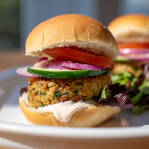 Golden-brown Baked Falafel Sliders, promising a crispy outside and fluffy inside, ready to be assembled.