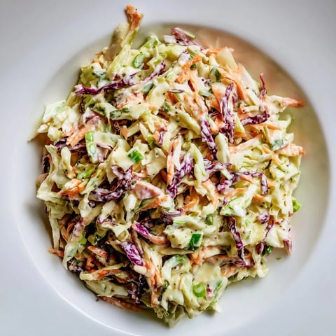 Quick Coleslaw Salad with creamy dressing, featuring vibrant shredded cabbage and carrots ready to serve.