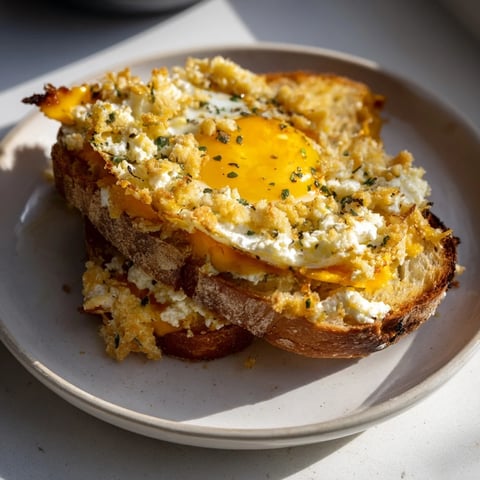 Golden, crispy Feta Fried Eggs Grilled Cheese, oozing cheese and perfectly grilled for a comforting meal.