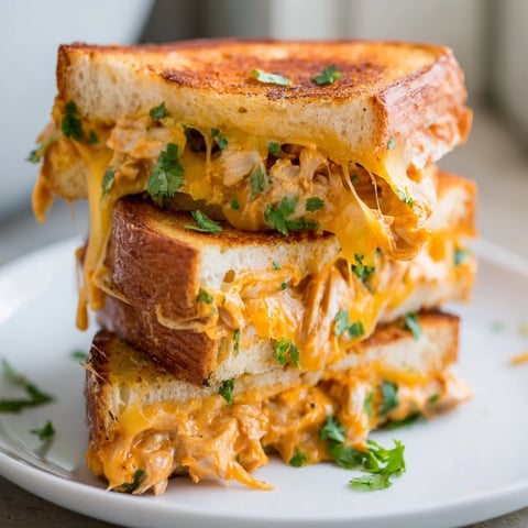 Golden-brown Savory Butter Chicken Grilled Cheese oozes melted cheese and tender, spiced chicken filling.