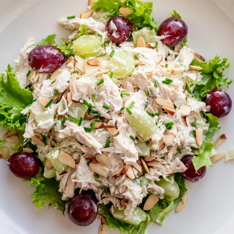 Creamy Crispy Chicken Salad with juicy grapes, a perfect American lunch, ready to eat.