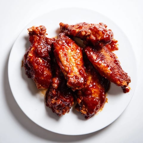 Golden, crispy baked honey BBQ wings, glistening with a sweet, sticky sauce, ready to serve.