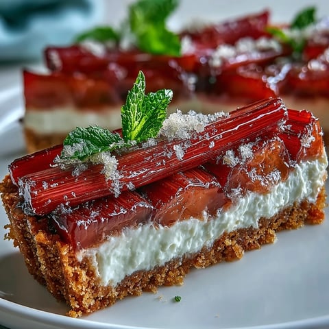 A slice of Rhubarb, White Chocolate, and Elderflower Tart with a golden crust and ruby-red roasted rhubarb on top.