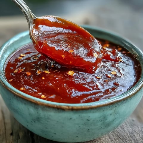 Homemade Guava BBQ Sauce simmering with onions and spices in a saucepan.