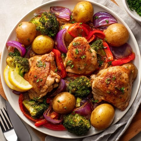 Delicious Lazy Gourmet Chicken & Vegetable One-Pot showcasing tender chicken and vibrant veggies.  
