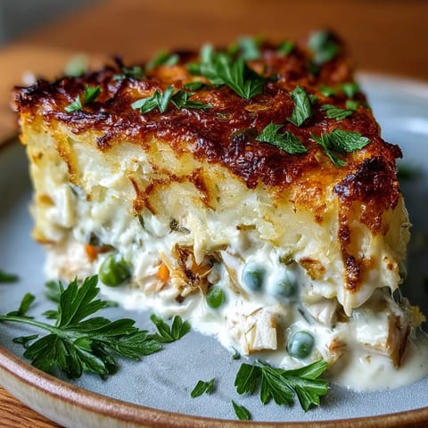 The golden, crispy potato topping of a homemade curried fish pie reveals a creamy curry-infused sauce with tender fish and shrimp.