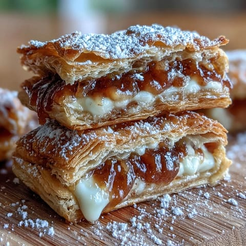 Freshly baked Guava Cheese Pastries rest on a cooling rack with a light powdered sugar dusting.