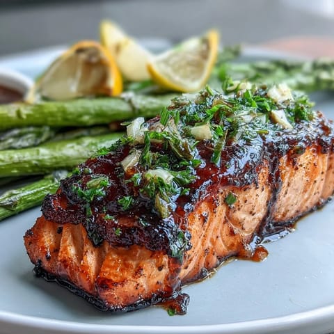 Garlic Butter Salmon with Asparagus, a tender and flaky seafood dish, roasted to perfection with crisp asparagus spears and fragrant garlic butter sauce.