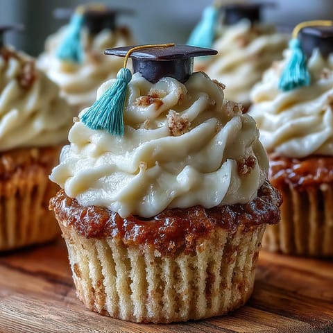 Simple Graduation Cupcakes with Cap Fondant Toppers: vanilla cupcakes topped with buttercream and black fondant graduation caps.