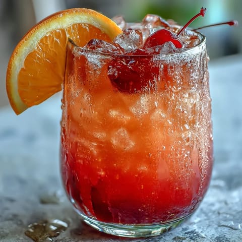 Vibrant ombre sunrise mocktail with grenadine, featuring layered citrus and sweet syrup in a tall glass.