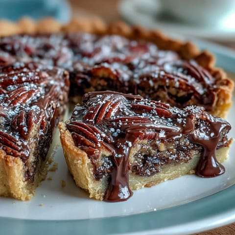 Rich Kentucky Derby Chocolate Bourbon Pecan Tart with glossy filling and crunchy pecans.